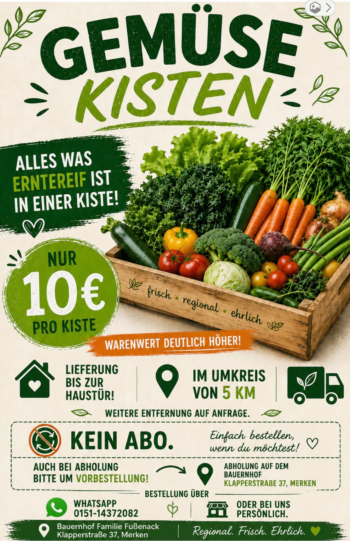Plakat für die Gemüsekisten
